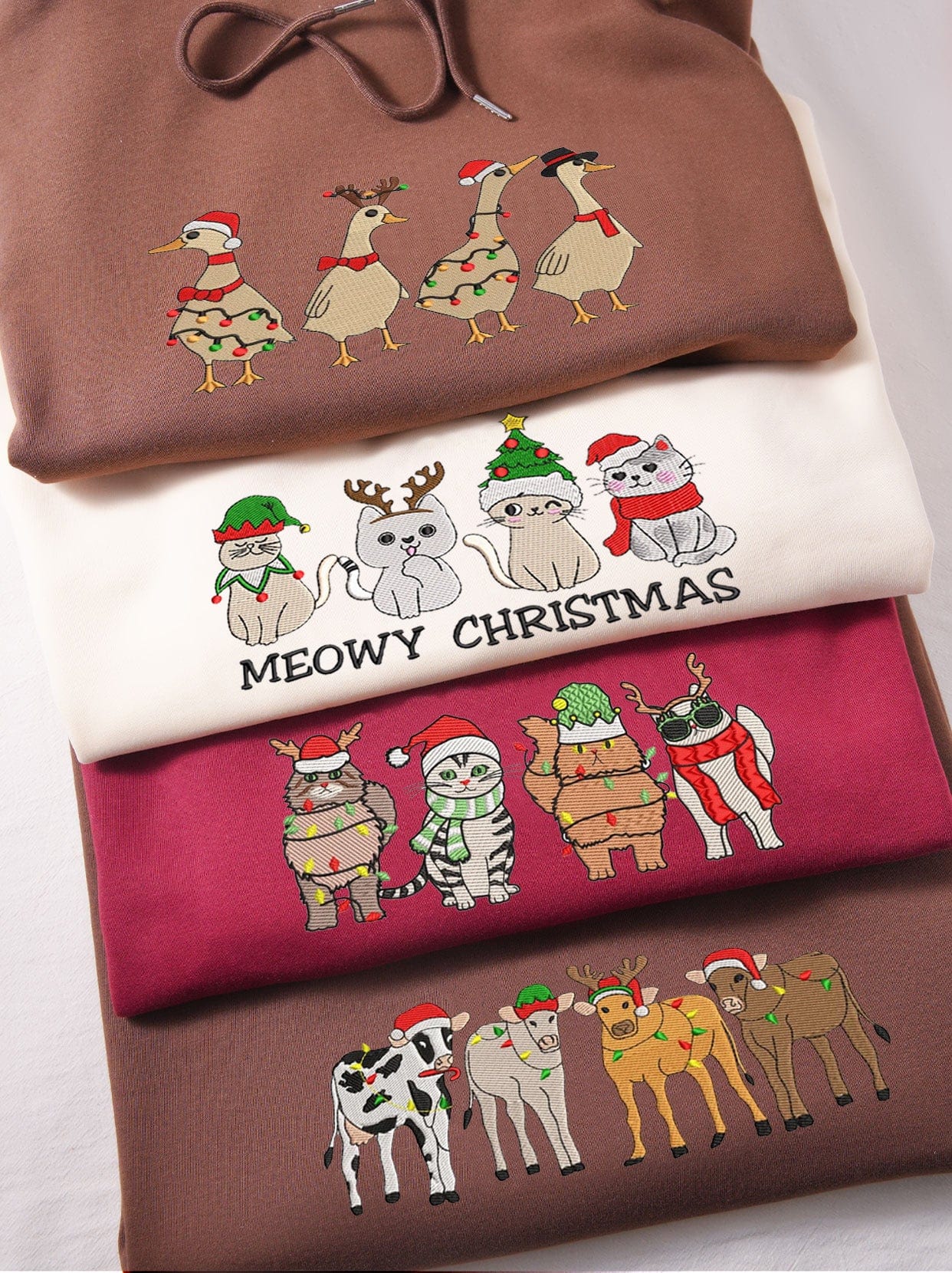 Mystichot Embroidered Sweatshirt Hoodie - Christmas Cartoon Style