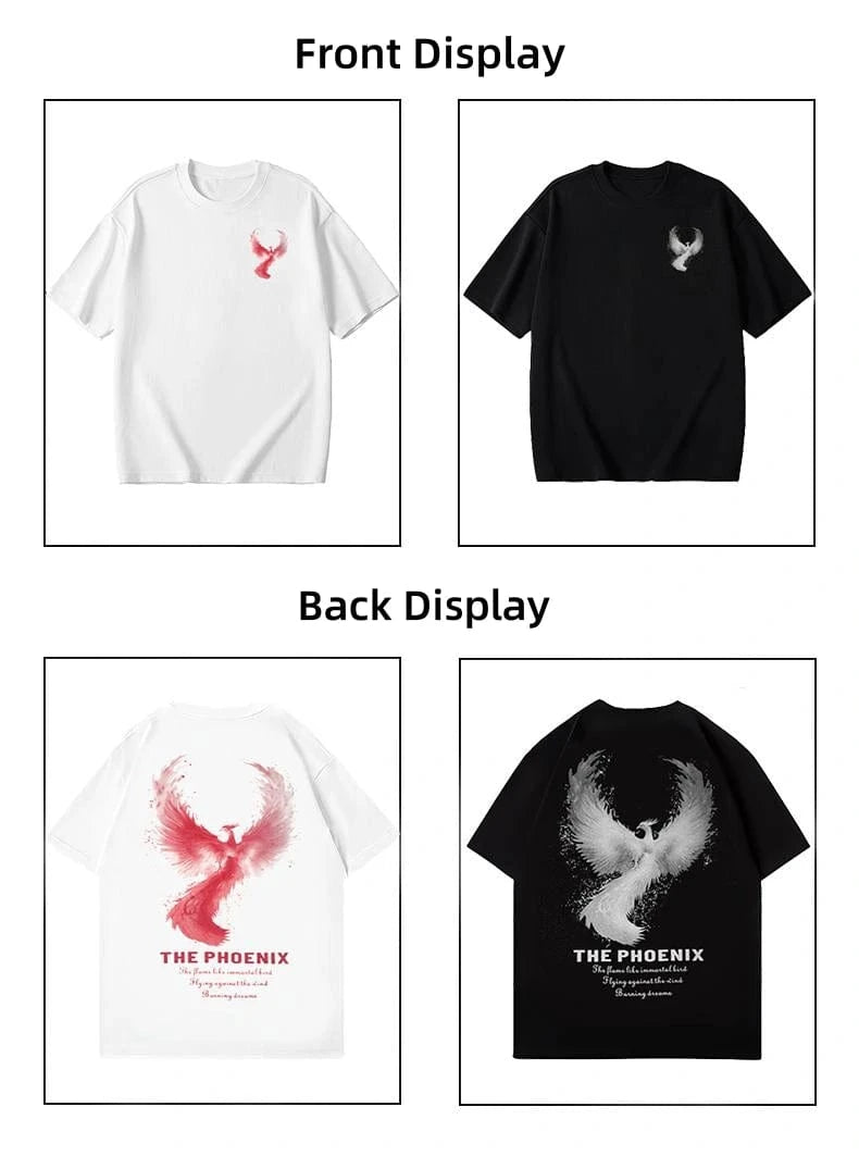 New Arrivals Summer Thermochromic Effect Phoenix Rebirth Print Pure Cotton Loose Crew Neck Couple Tee