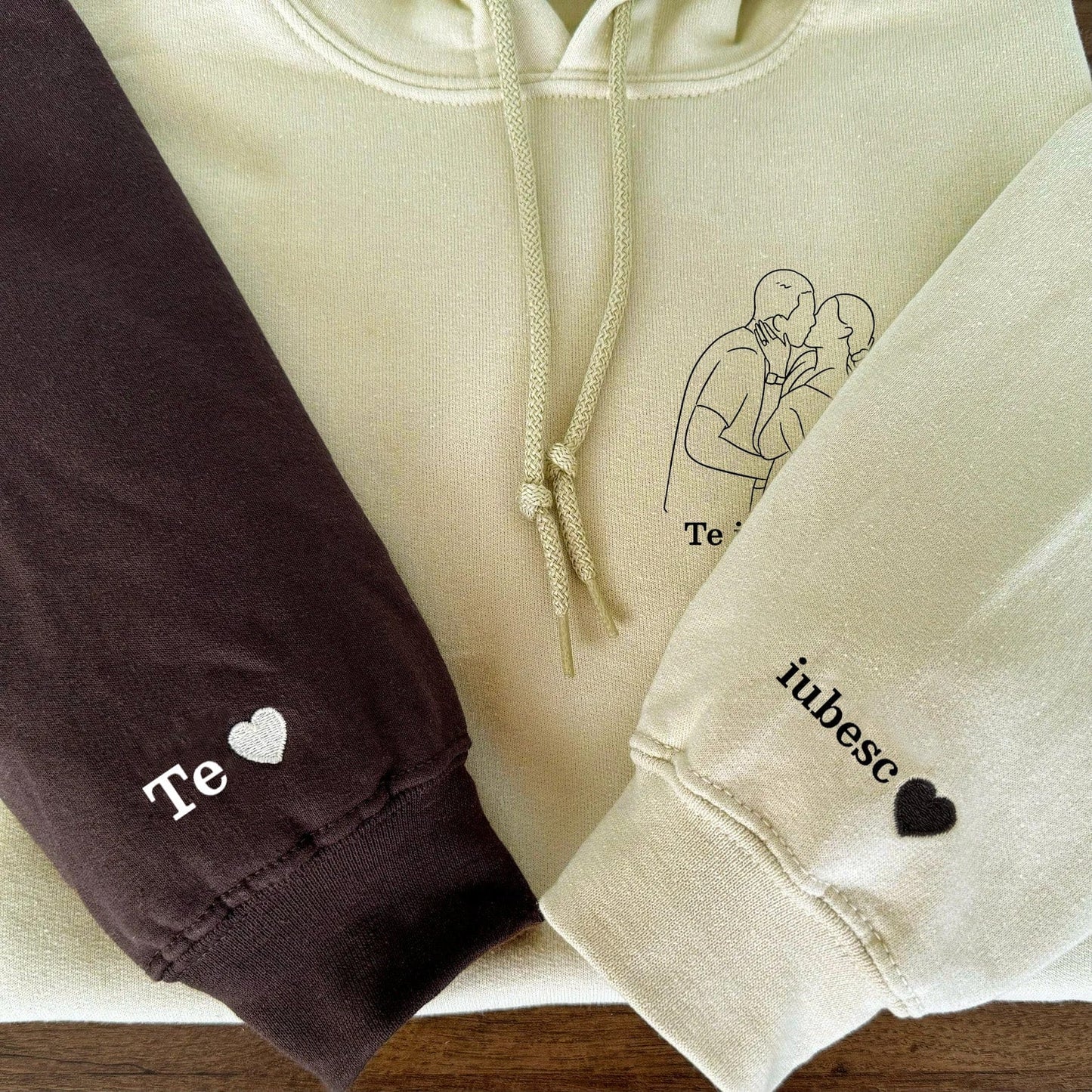 Custom embroidered couples sweatshirts: upload photos and personalize text, choose from15 colors to create a unique, one-of-a-kind gift