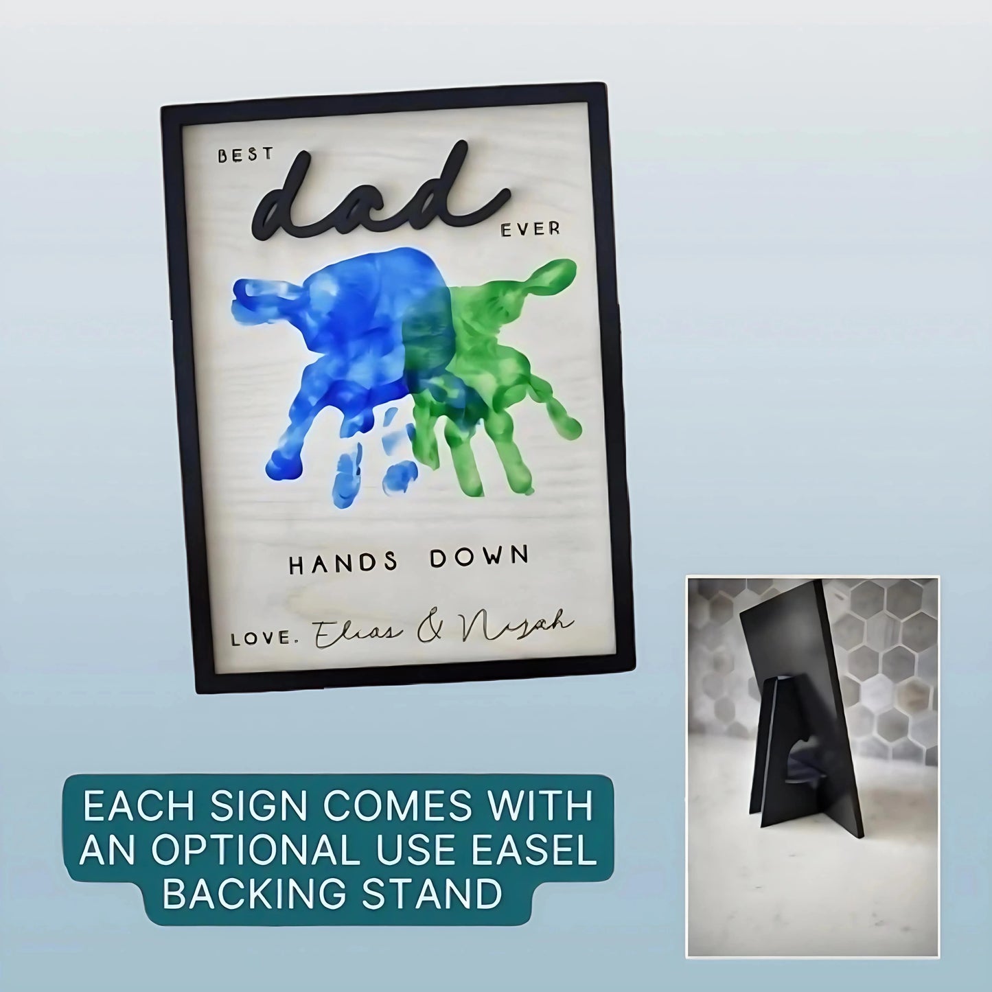 Best Dad Ever Personalized Wooden Sign - Laser Engraved Handprint Design with Custom Message | Fathers Day Handmade Gift