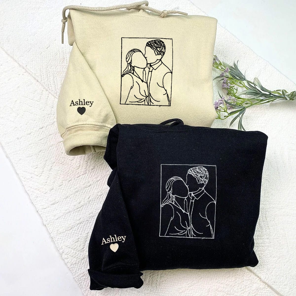 Couple's Line Embroidery Hoodie