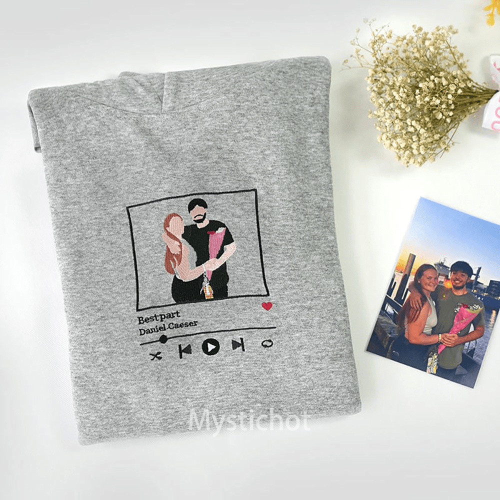 Mystichot Custom Embroidered Sweatshirt Portrait Music Player Couple Family Gift