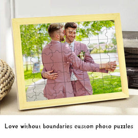 Cadeau de puzzle personnalisé Love No Boundaries et cadre photo
