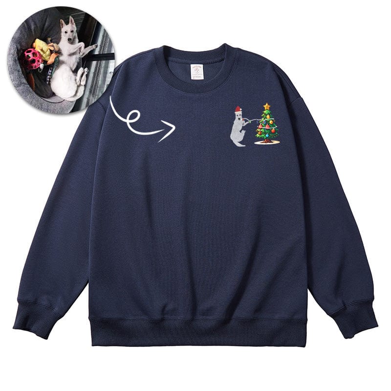 Christmas tree embroidered sweatshirt with a custom embroidered pet from Mystichot