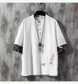 Summer thin loose embroidered linen boutique short sleeve T-shirt