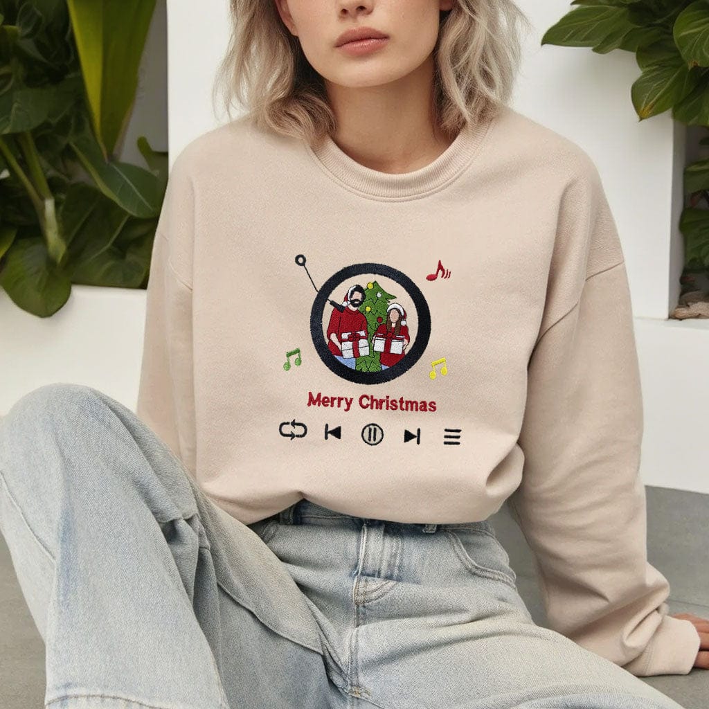 Mystichot Custom Embroidered Sweatshirt Portrait Music Player Couple Family Gift | 2026 New Arrivals