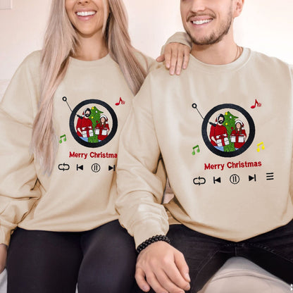Mystichot Besticktes Sweatshirt mit Porträt eines Musikers, Geschenk für ein Paar und eine Familie 