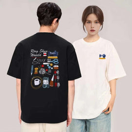 New Arrivals Summer Unisex Loose Short Sleeve:1.3 million - stitch high-quality Heavyweight Pure Cotton Embroidered Fashion T-Shirt