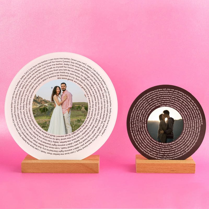 Personalized Music Photo Lyrics Circle Plaque, Acrylic Frame, Valentines Day Gift