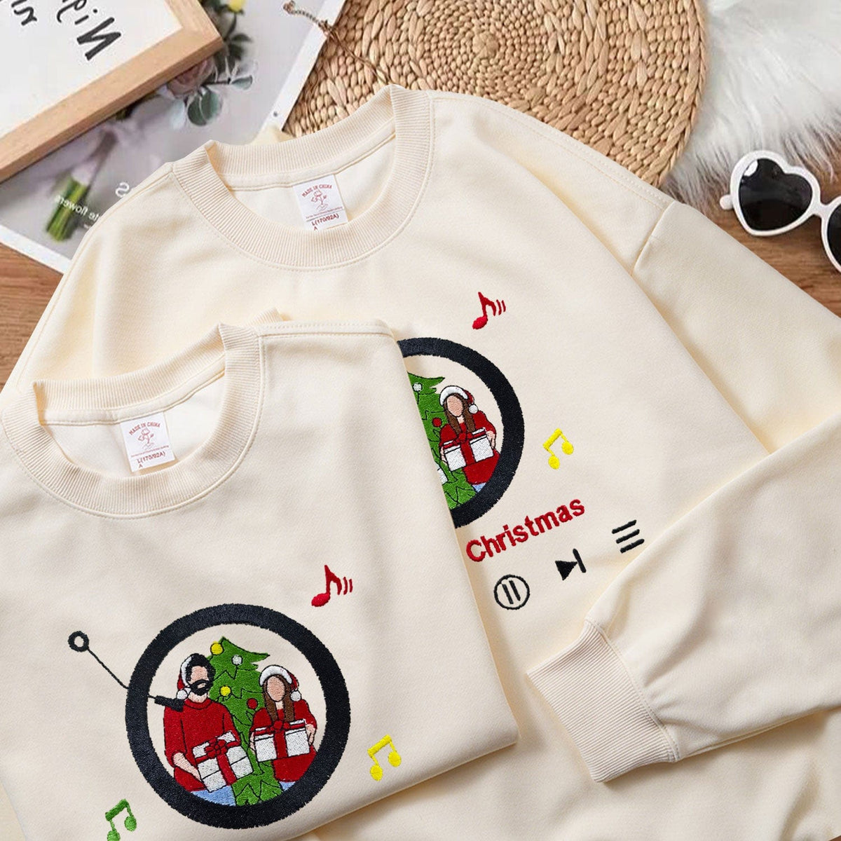 Mystichot Custom Embroidered Sweatshirt Portrait Music Player Couple Family Gift | 2026 New Arrivals