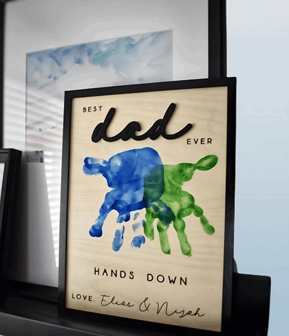 Best Dad Ever Personalized Wooden Sign - Laser Engraved Handprint Design with Custom Message | Fathers Day Handmade Gift