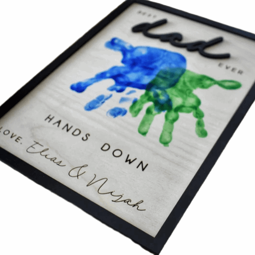 Best Dad Ever Personalized Wooden Sign - Laser Engraved Handprint Design with Custom Message | Fathers Day Handmade Gift