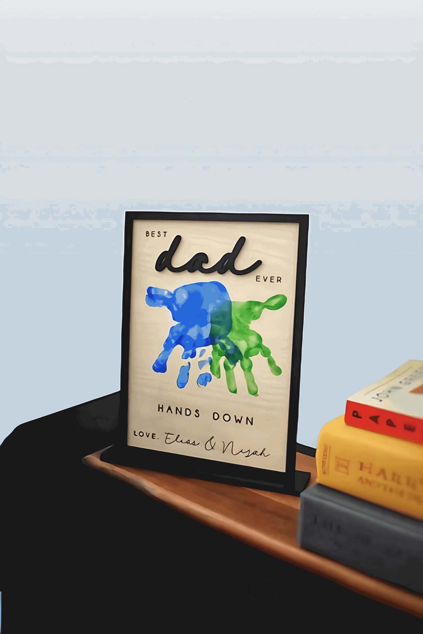 Best Dad Ever Personalized Wooden Sign - Laser Engraved Handprint Design with Custom Message | Fathers Day Handmade Gift