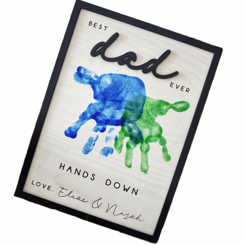 Best Dad Ever Personalized Wooden Sign - Laser Engraved Handprint Design with Custom Message | Fathers Day Handmade Gift