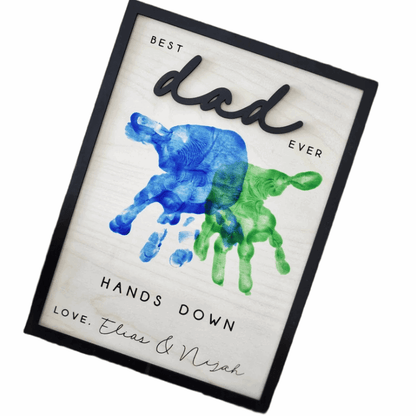 Best Dad Ever Personalized Wooden Sign - Laser Engraved Handprint Design with Custom Message | Fathers Day Handmade Gift