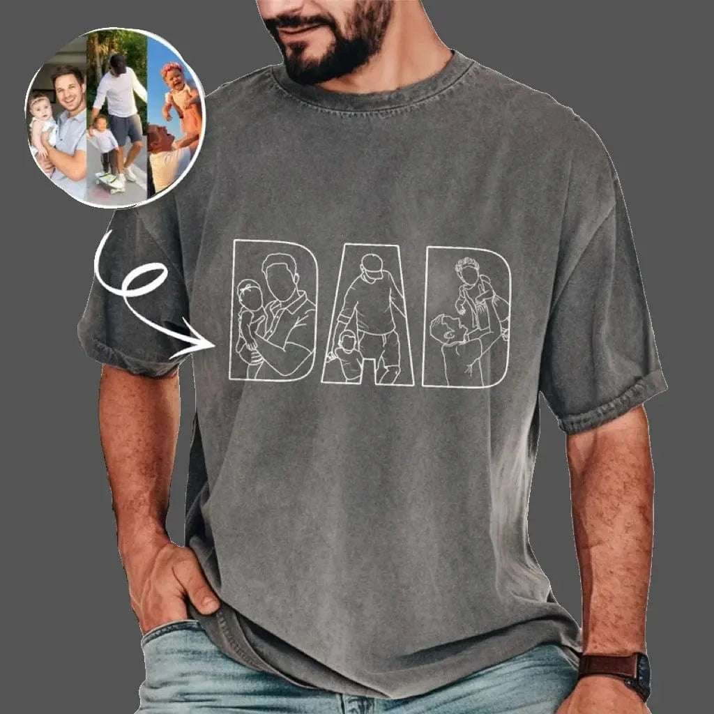 Outline Portrait T-Shirt Personalized Gift for Dad Capture the moment on Shirt