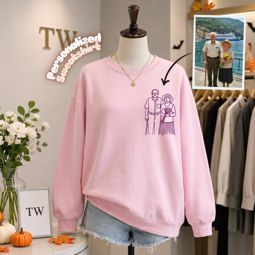 Custom Photo Line Art Shirt, Personalized Couple Portrait Outline Sweatshirt, Minimalist Faceless Drawing, Custom Family Picture Gift