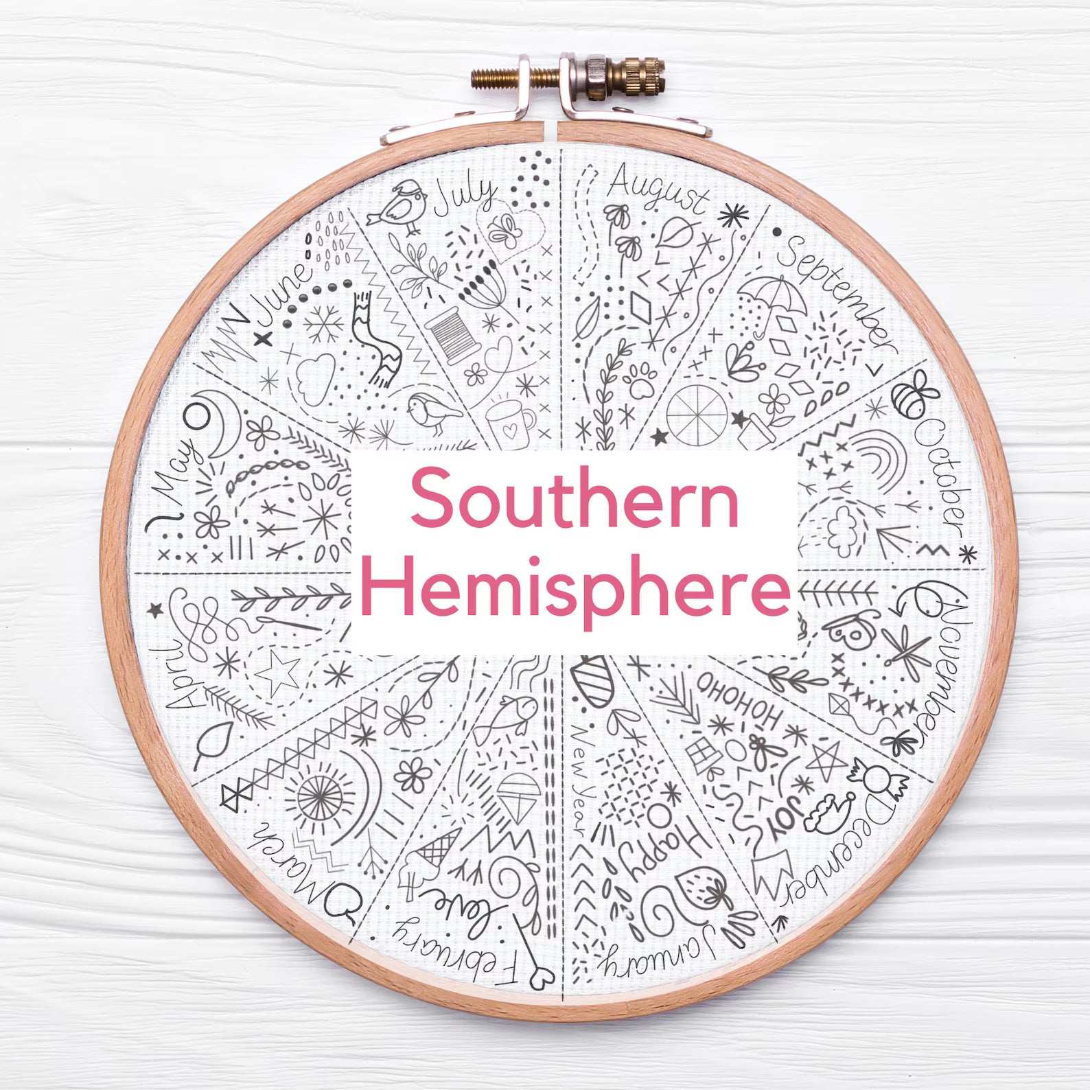 New Arrivals A Year of Doodles Pre-printed Embroidery Fabric Kit