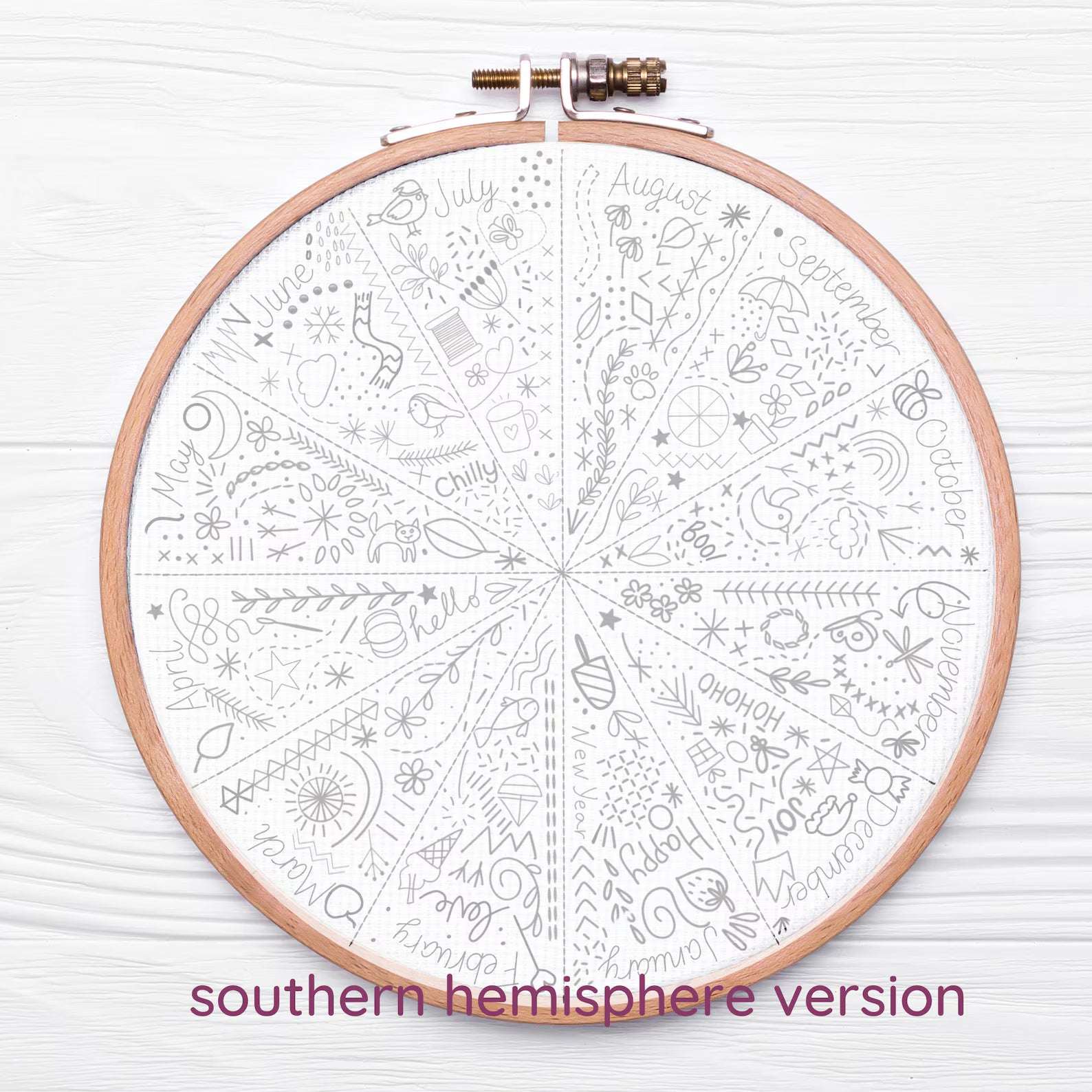 New Arrivals A Year of Doodles Pre-printed Embroidery Fabric Kit