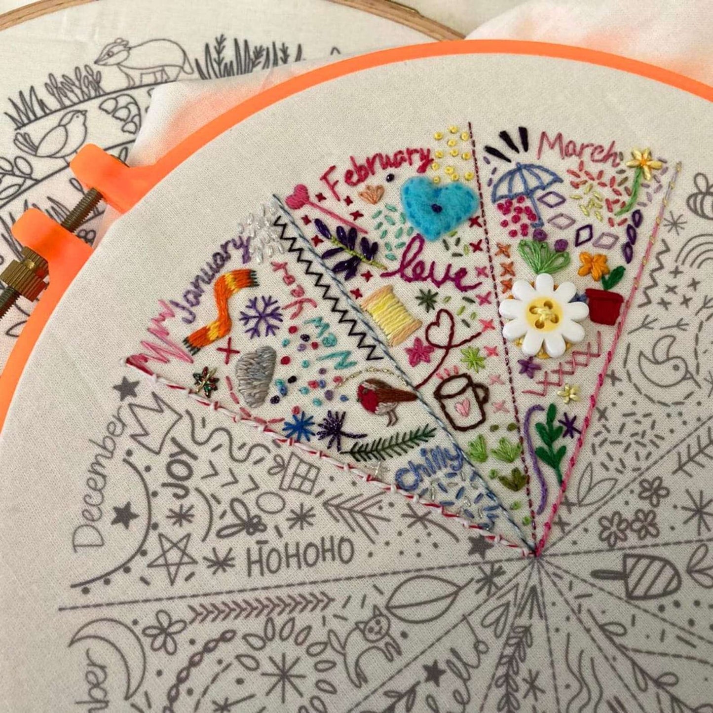 New Arrivals A Year of Doodles Pre-printed Embroidery Fabric Kit