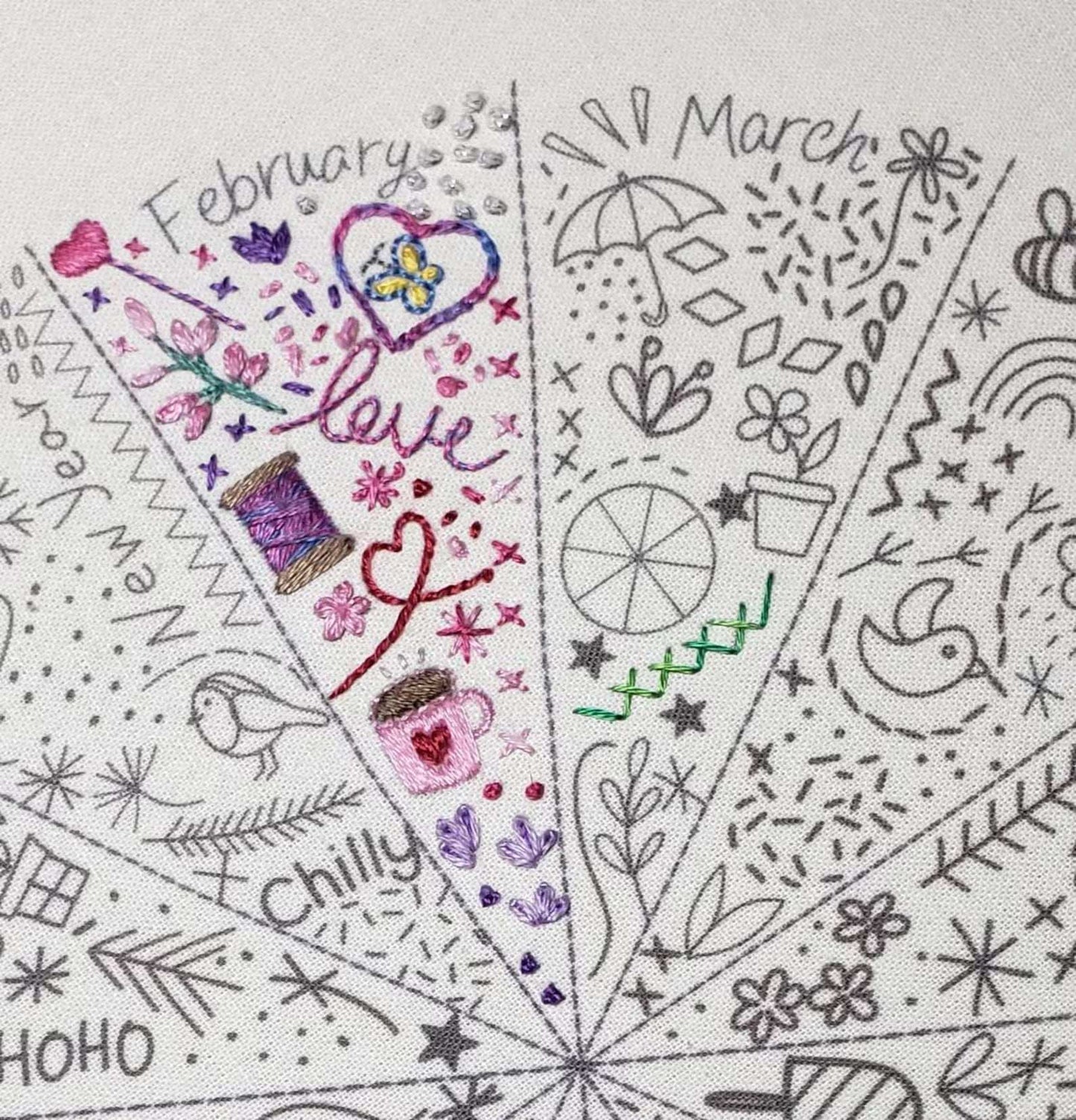 New Arrivals A Year of Doodles Pre-printed Embroidery Fabric Kit