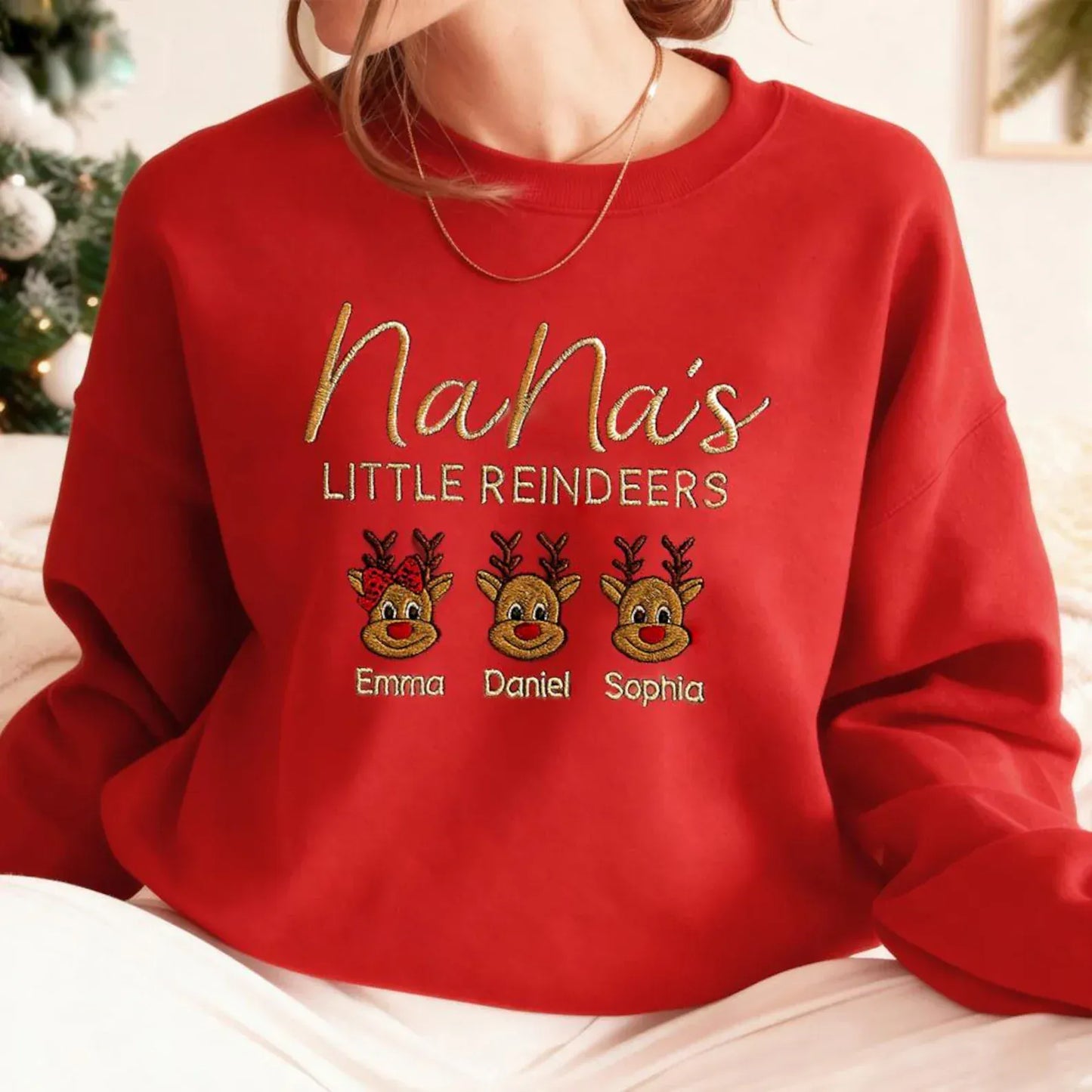 Custom Christmas Sweatshirt for Grandma with Grandkids Names, Personalized Reindeer Sweatshirt for Nana PaPa, Christmas Gift for Mimi GiGi