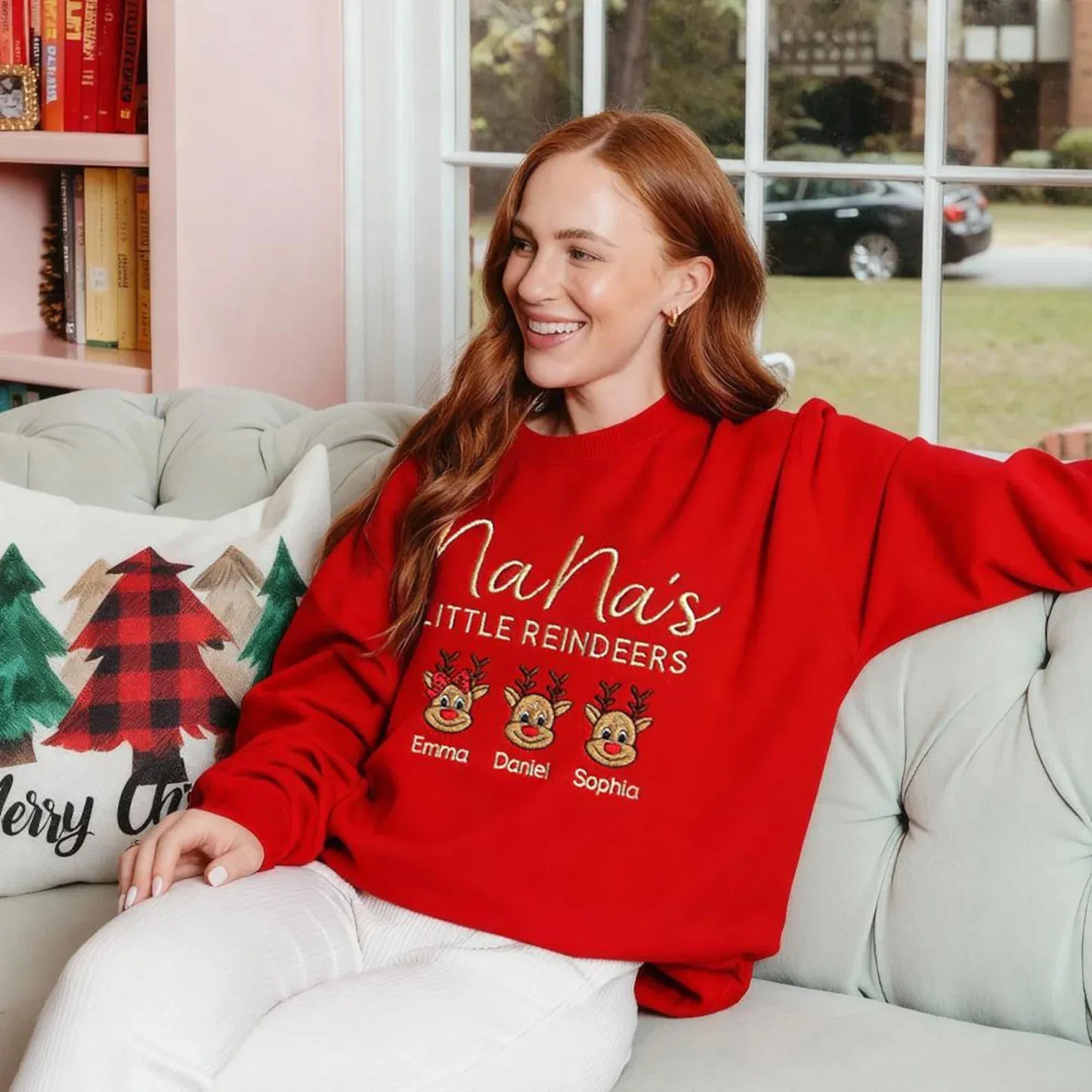 Custom Christmas Sweatshirt for Grandma with Grandkids Names, Personalized Reindeer Sweatshirt for Nana PaPa, Christmas Gift for Mimi GiGi