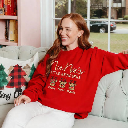 Custom Christmas Sweatshirt for Grandma with Grandkids Names, Personalized Reindeer Sweatshirt for Nana PaPa, Christmas Gift for Mimi GiGi