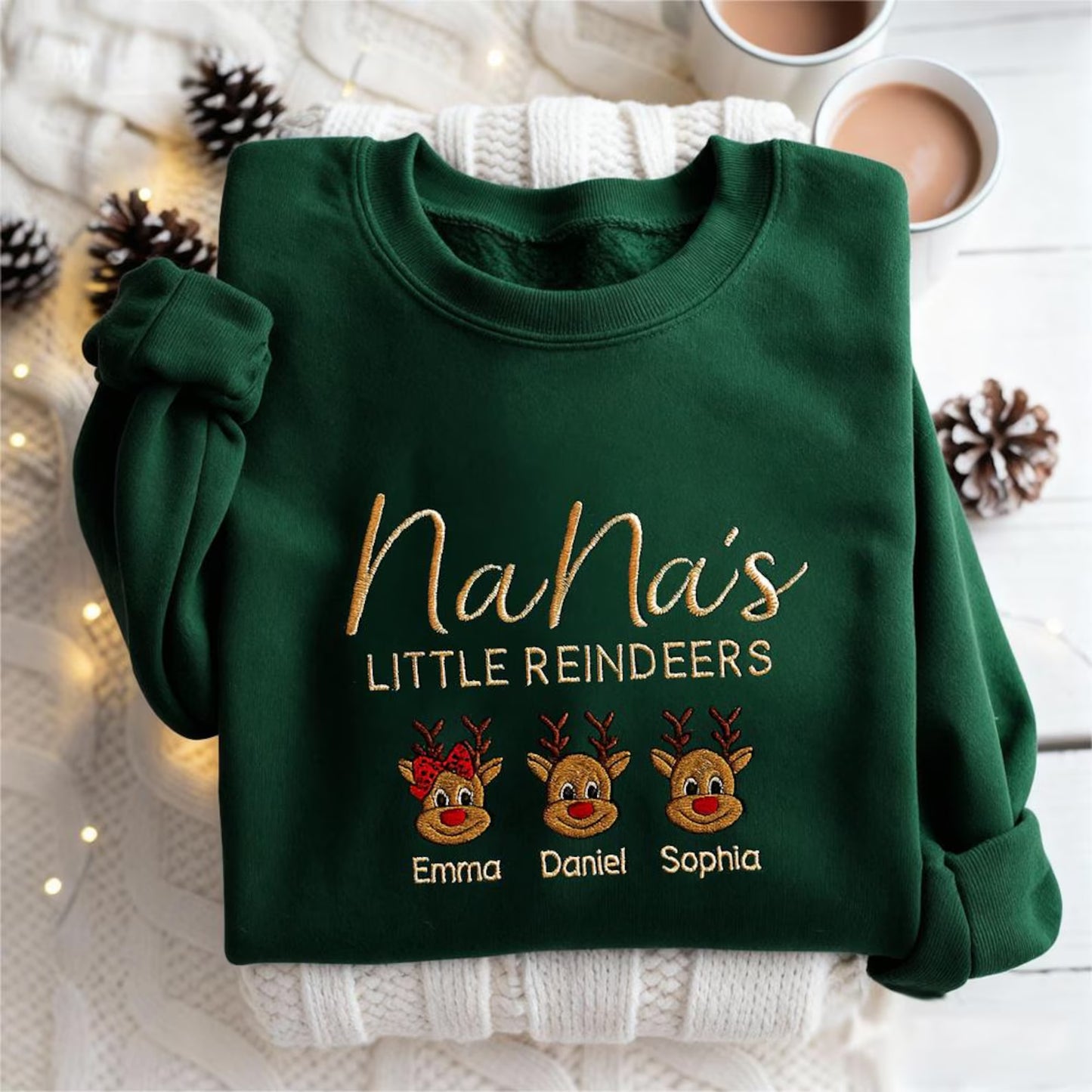 Custom Christmas Sweatshirt for Grandma with Grandkids Names, Personalized Reindeer Sweatshirt for Nana PaPa, Christmas Gift for Mimi GiGi