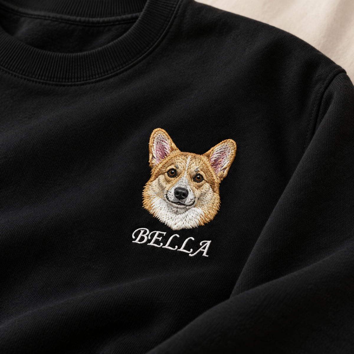AI-styled close view of pet portrait embroidery