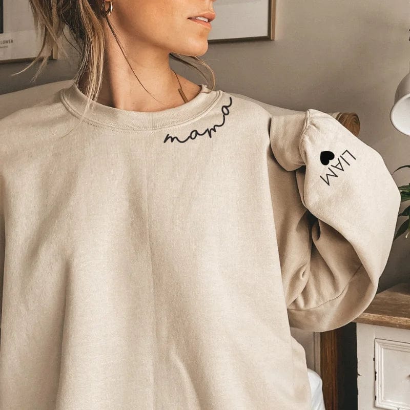 Custom Mama Sweatshirt with Children Name on Sleeve